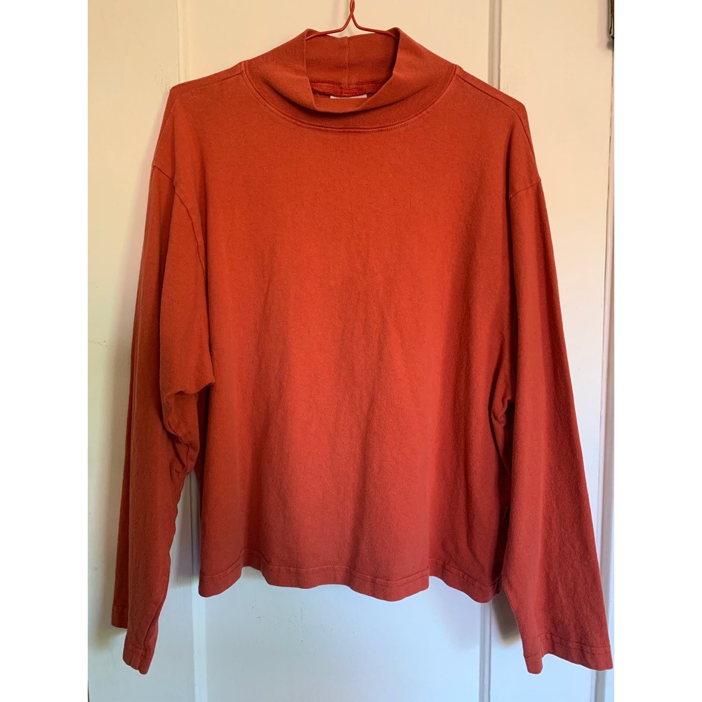 Pacific Cotton San Francisco Mock Neck Long Sleeve Shirt Burnt Orange Cotton